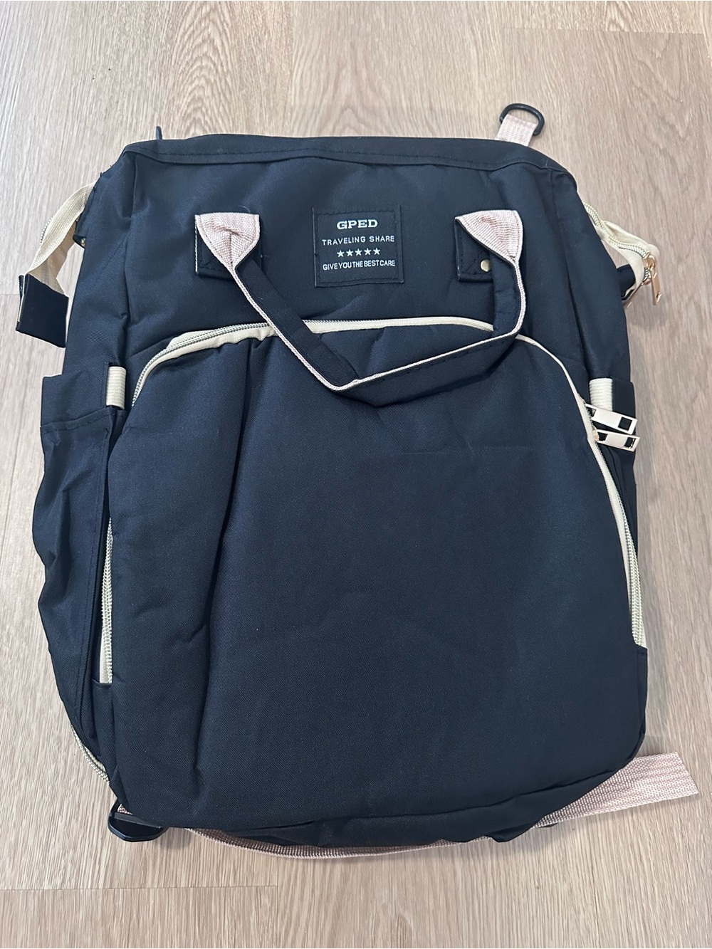 Black Travel Baby Backpack with Cream Trim